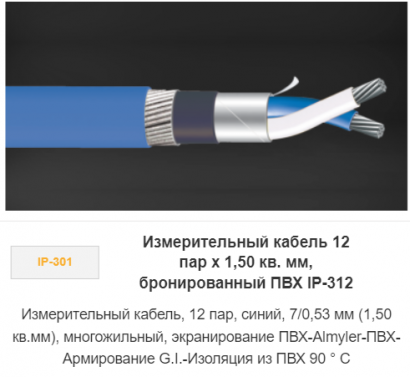 Измерительный кабель 12 пар х 1,50 кв. мм, бронированный ПВХ IP-312