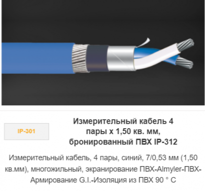 Измерительный кабель 4 пары х 1,50 кв. мм, бронированный ПВХ IP-312