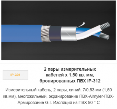 Измерительный кабель 2 пары х 1,50 кв. мм, бронированный ПВХ IP-312